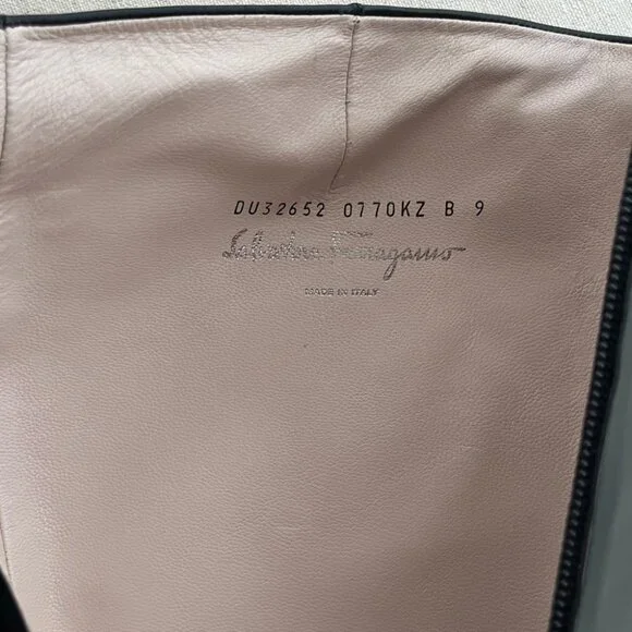 Salvatore Ferragamo | Knee-Length Heel Leather Boots - Sz US 9 / Dark Chocolate - Picture 8 of 12